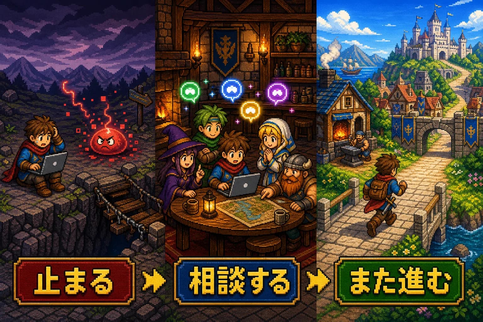 作る、エラー、相談、回復、公開、改善、次の作品へ進む流れ